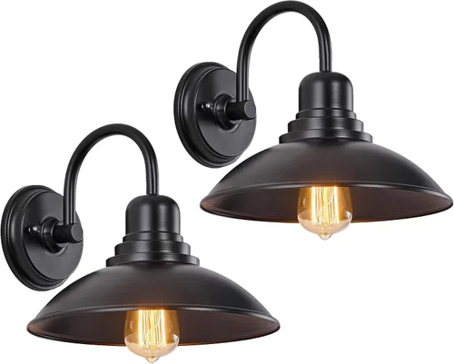 Miniatura 11 de GOLDHILL Luz de Granero Exterior Negra con Cuello de Ganso, Luces de Tocador de Estilo Granja con Base E26, Luces Exteriores Redondas para Casa