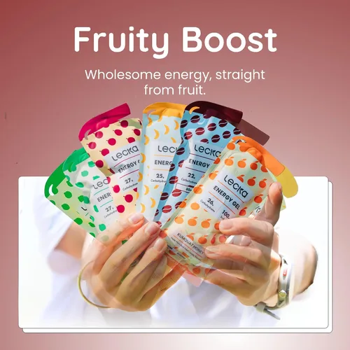 Miniatura 4 de Lecka Gel energético, 12 geles para ejercicio de resistencia, fabricado con frutas reales y semillas de albahaca, proporciona energía natural