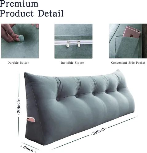 Miniatura 4 de Cojín decorativo Vercart grande, cuña para cama, grande, para uso de día, soporte para espalda, con cubierta extraíble, de terciopelo, completo