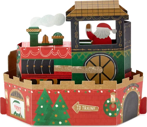 Miniatura 2 de Hallmark Paper Wonder - Tarjeta de felicitación desplegable de Navidad con sonido y movimiento (tren de Navidad, reproduce "Deck the Halls")