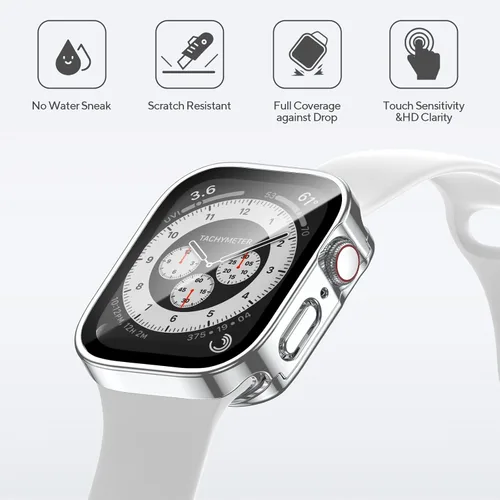 Miniatura 3 de Paquete de 4 fundas impermeables compatibles con Apple Watch de 1.575 pulgadas Series 6/5/4/SE con protector de pantalla de vidrio templado