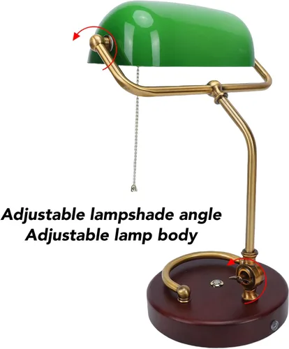 Miniatura 6 de MAVIS LAVEN Vintage Desk Lamp, Emerald Green Glass Bankers Lamp with 350 Rotatable Lampshade and Touch Sensitive Dimming, for Home Office Living