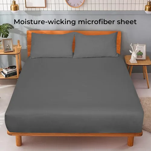 Miniatura 2 de Royale Linens Paquete de 2 sábanas bajeras, sábanas elásticas, sábana bajera tamaño Queen, suave y transpirable, microfibra cepillada de 1800, Gris