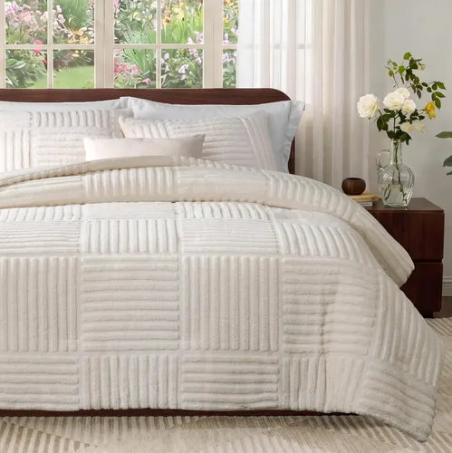Miniatura 14 de Amélie Home Juego de edredón de Navidad tamaño Queen, juego de ropa de cama de Navidad esponjoso con oso polar, edredón de felpa de forro polar