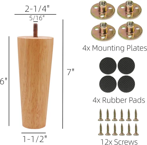 Miniatura 2 de WEICHUAN Patas de Madera Maciza Redondas de Repuesto para Sofá Sillón Silla Otomana Sofá de Dos Plazas Mesa de Café Gabinete Muebles