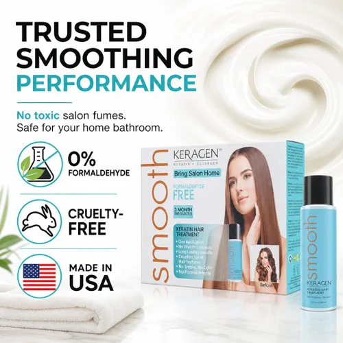 Miniatura 5 de KERAGEN At-Home Kit de tratamiento de alisado de queratina, soplado exprés sin formaldehído para cabello grueso y encrespado Tiempo de espera de 0