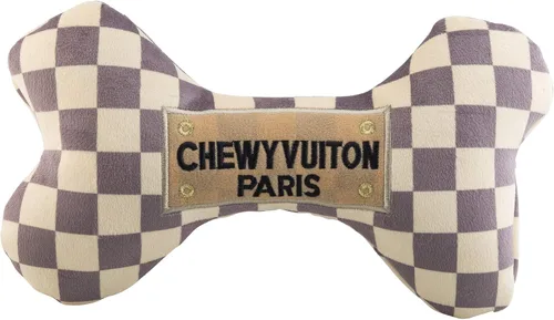 Miniatura 20 de Haute Diggity Dog Black Checker Chewy Vuiton Bone, Juguetes de Peluche de Diseñador para Perros con Chirriador Interactivo, Estimulante Hueso