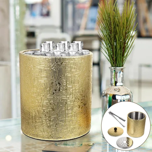 Miniatura 7 de BESTonZON Cubo de hielo con tapa hermética, cubo de hielo con tapa de cuchara, enfriador de tina de bebidas, cubo de hielo dorado con tapa