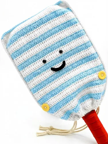 Funda de paleta de pickleball de ganchillo para regalo, funda hecha a mano para mujeres y hombres, bonitos accesorios con bolsa de prensa, lista Azul