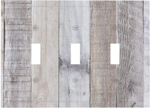 Miniatura 155 de Placa de pared dúplex de receptáculo de dispositivo de 1 gang de madera envejecida blanca gris con veta de tablón, cubierta de enchufe eléctrico