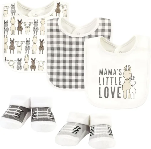 Miniatura 291 de Hudson Baby Conjunto de babero y calcetines unisex de algodón para bebé