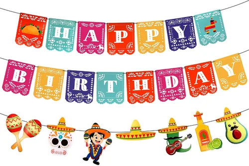 KatchOn, Cartel de cumpleaños mexicano de 15 pies, preencordado, decoraciones de feliz cumpleaños, cartel mexicano de fiesta de feliz cumpleaños