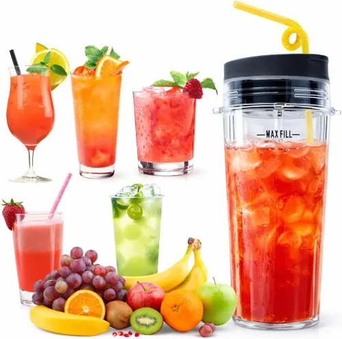 Miniatura 2 de Juego de vasos de licuadora de 16 oz compatible con piezas de repuesto Ninja, tazas de licuadora de una sola porción+tapas para sorber y sellado