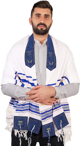 Miniatura 3 de HalleluYAH Mantón de oración Tallit de Israel Nombre del Señor escrito en 4 esquinas XL 72 x 36 pulgadas