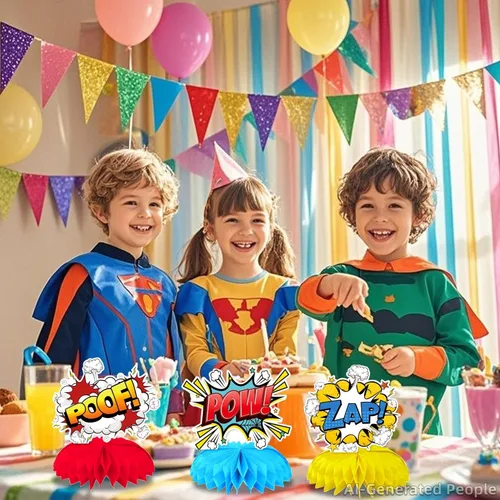 Miniatura 6 de 10 Piezas de Decoración de Fiesta de Héroe, Centros de Mesa de Panal de Héroe 3D Decoraciones de Mesa Verticales, Suministros de Fiesta Temática