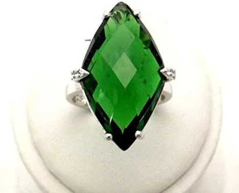 Miniatura 2 de R6495 Anillo moderno de plata de ley con forma de marquesa de helenita verde de lujo
