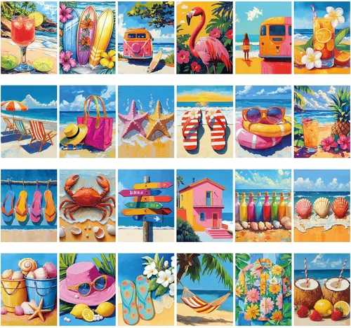 Miniatura 15 de Sherr Juego de 24 lienzos predibujados para pintar para adultos, lienzo preimpreso a granel, sorbo y kit de pintura, paneles estirados, juego