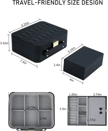 Miniatura 5 de V-LAFUY Organizador de viaje grande para joyas, joyero de viaje grande con asa, estuche de joyería de viaje grande para aretes, collares, anillos