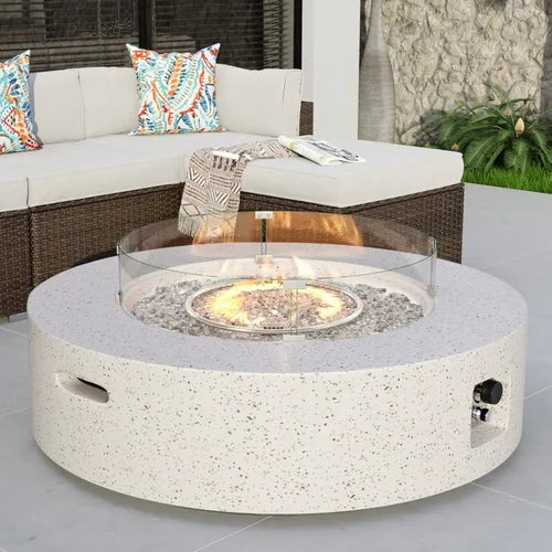 Miniatura 13 de COSIEST Mesa cuadrada para fogata de propano para exteriores, base de maceta de piedra sintética gris de 35 pulgadas, quemador de acero inoxidable