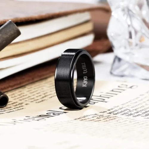 Miniatura 10 de King Will Anillo de ansiedad giratorio para hombre, color negro, plateado, dorado, 0.315 in, cadena de malla de alambre de acero inoxidable, malla