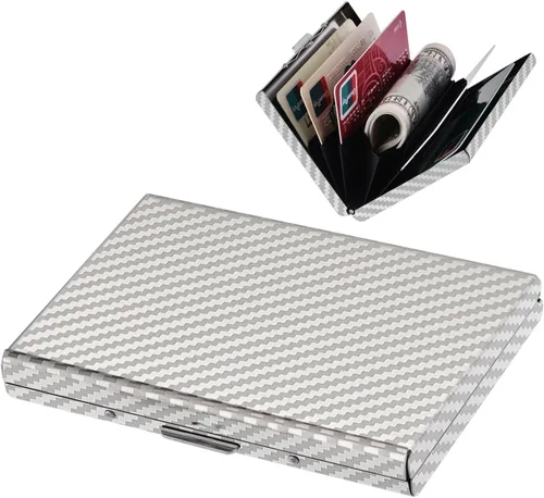 Miniatura 39 de BONSYL® Soporte para tarjetas de crédito, cartera delgada de metal con bloqueo RFID, con 6 ranuras para tarjetas, para mujeres y hombres.