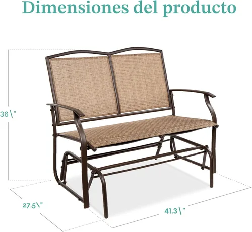 Miniatura 3 de Best Choice Products Columpio Deslizante de Patio al Aire Libre para 2 Personas Banco de Acero Asiento Doble Mecedora para Terraza, Porche con Tela