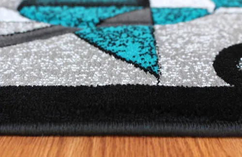 Miniatura 7 de Masada Rugs Sophia Collection - Alfombra de pasillo tallada a mano, moderna, contemporánea, turquesa, gris, negro (2 pies 8 pulgadas x 10 pies)