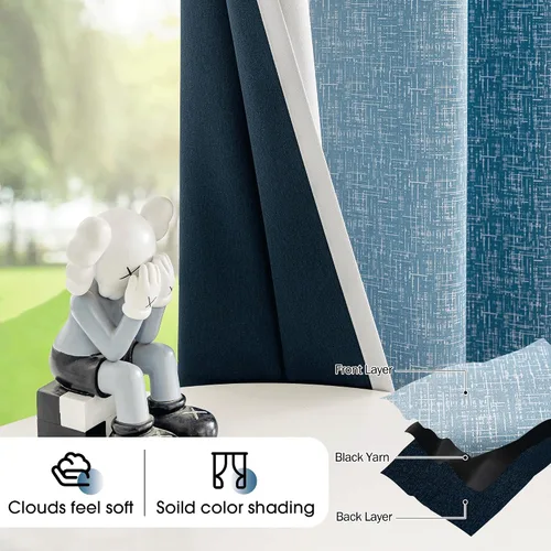 Miniatura 6 de Cortinas Ombre 100% Opacas de 63 Pulgadas de Largo 2 Paneles para Dormitorio Azul Blanco Patrón Degradado Oscurecimiento de Habitación Aislamiento