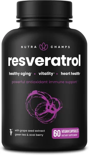 Suplemento de resveratrol | Fórmula extra fuerte de 1400 mg para un envejecimiento saludable, apoyo inmunológico y salud cardíaca | 60 cápsulas