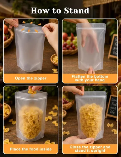 Miniatura 6 de FireKylin 100 piezas de bolsas resellables, bolsas de pie transparentes de 3.9" x 5.9", bolsas de almacenamiento de alimentos con cremallera