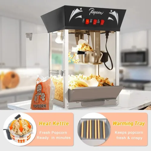 Miniatura 3 de Máquina comercial para hacer palomitas de maíz con hervidor de acero inoxidable de 10 onzas, máquina de palomitas de maíz para encimera de 850 W