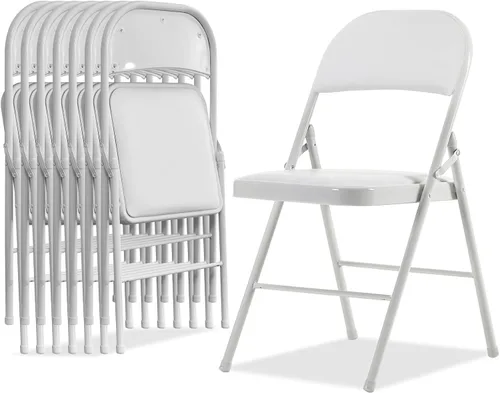 Miniatura 24 de Karl home Paquete de 12 sillas plegables blancas con asientos acolchados para exteriores e interiores, asiento comercial apilable portátil con marco