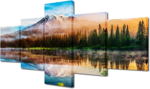 Miniatura 62 de TUMOVO Lienzo decorativo para pared de sala de estar, 5 paneles de naturaleza, Alaska, Estados Unidos, autopista alrededor de montañas, paisaje