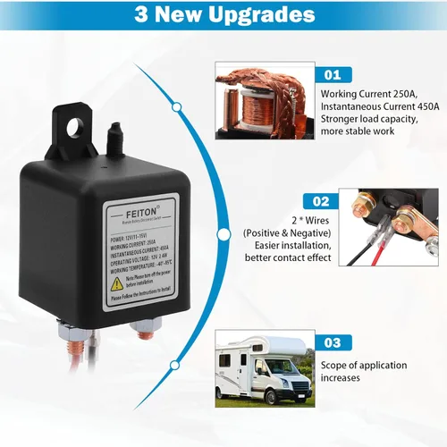 Miniatura 2 de Interruptor de Desconexión Remota de Batería de 12V, Interruptor de Corte de Batería para Automóvil, Control Remoto Mejorado de 200A, Interruptor
