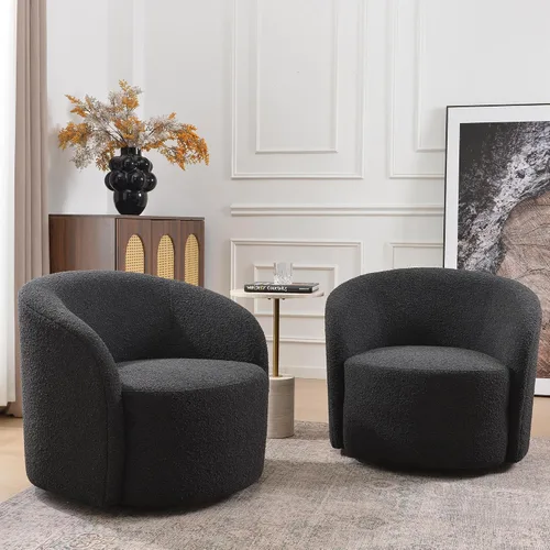Miniatura 28 de KINWELL Silla giratoria Boucle de 34 pulgadas con juego otomano redondo de 18 pulgadas, juego totalmente ensamblado de silla y reposapiés de sherpa