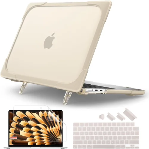Batianda Funda resistente para MacBook Air de 15 pulgadas 2026 M5 2025 M4 2024 2023 versión modelo A3448/A3241/A3114/A2941, soporte plegable Caqui