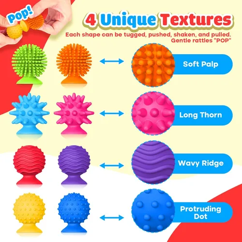 Miniatura 5 de Juguetes sensoriales para niños y adultos: juguetes con ventosa texturizada para autismo - Sensorial blandito para baño en el aula - Juego de 8