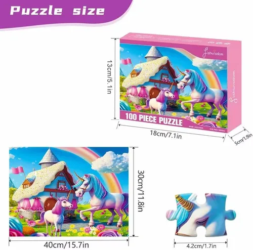 Miniatura 4 de Rompecabezas de 100 piezas para niños de 4 a 8 años de edad, regalo para la familia (unicornios rosados)