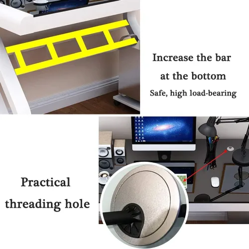 Miniatura 6 de JOYGOOD Escritorio para computadora con estantes, escritorio para el hogar, escritorio de trabajo de vidrio templado, escritorio simple