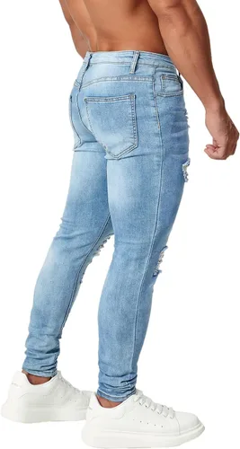 Miniatura 3 de HUNGSON Pantalones de mezclilla ajustados rasgados para hombre