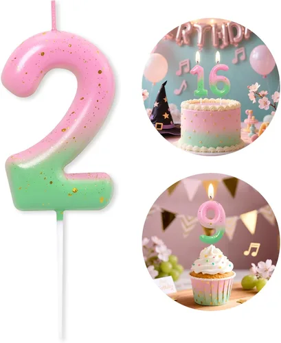 Miniatura 185 de Velas número 2 arcoíris con número 3D de feliz cumpleaños para decoración de fiesta de pastel de cumpleaños, suministros de celebración