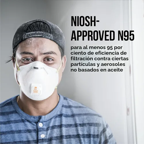 Miniatura 7 de 3M Respirador N95 9511, válvula de flujo frío, paquete de 2, aprobado por NIOSH, medios filtrantes avanzados para una fácil respiración, cómodo