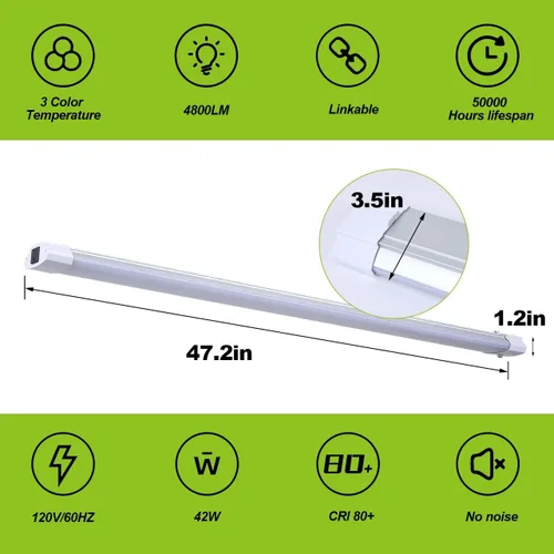 Miniatura 3 de Paquete de 1 luz LED de tienda de 4 pies, 48 W, luz LED enlazable de tienda para garaje, 3000 K, 4000 K y 5000 K, lámpara de techo integrada