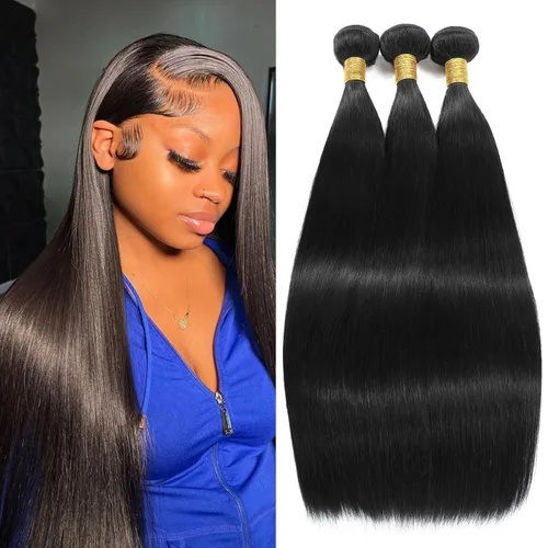 Miniatura 13 de Extensiones de cabello humano lacio tipo afro, 12 meses de vida útil de 10, 12 y 14 pulgadas, paquetes de cabello lacio brasileño Yaki 100% sin