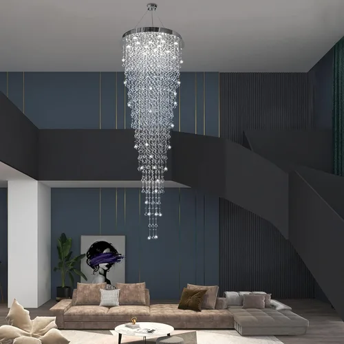 Miniatura 7 de Candelabro de escalera de cristal contemporáneo, lámpara colgante de suspensión para escalera, techo alto, vestíbulo, entrada, 32 pulgadas de ancho