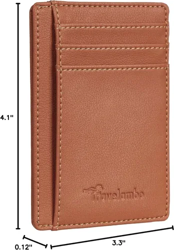 Miniatura 113 de Travelambo billetera mediana y minimalista de cuero para bolsillo frontal, con bloqueo de interferencia de radiofrecuencia