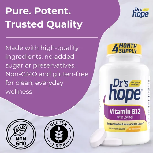 Miniatura 5 de Dr's Hope Vitamina B12 1000 mcg, 120 tabletas masticables, suministro para 4 meses, 1 tableta diaria – Puede apoyar la energía, el metabolismo