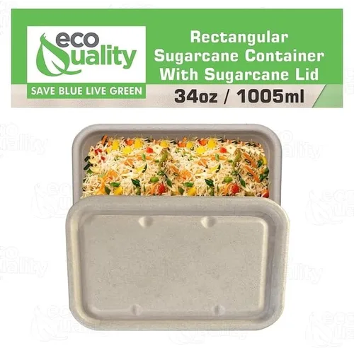 Miniatura 4 de EcoQuality Cuencos desechables de 34 onzas con tapas de fibra, cuencos rectangulares de papel biodegradable de fibra de caña de azúcar compostable