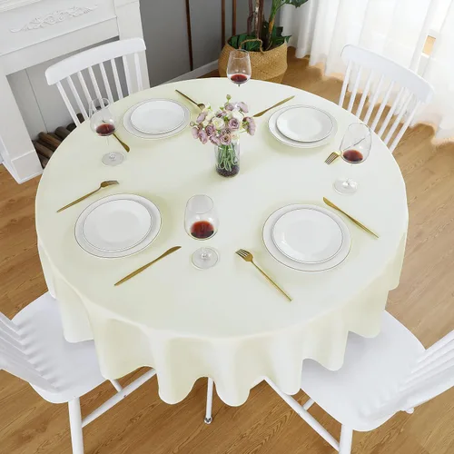 Miniatura 2 de FOLINS&HOME Mantel redondo de 48 pulgadas de poliéster impermeable, resistente a arrugas, lavable y apto para derrames, de color crema, para mesa