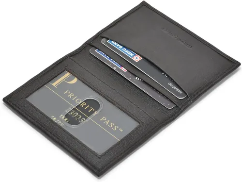 Miniatura 2 de Leatherboss - Cartera delgada y plegable de piel auténtica Soporte para tarjeta de crédito, débito, identificación Compacta y elegante